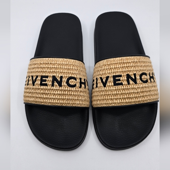 Givenchy Embroidered Logo Raffia Slide Sandals - Picture 3 of 12